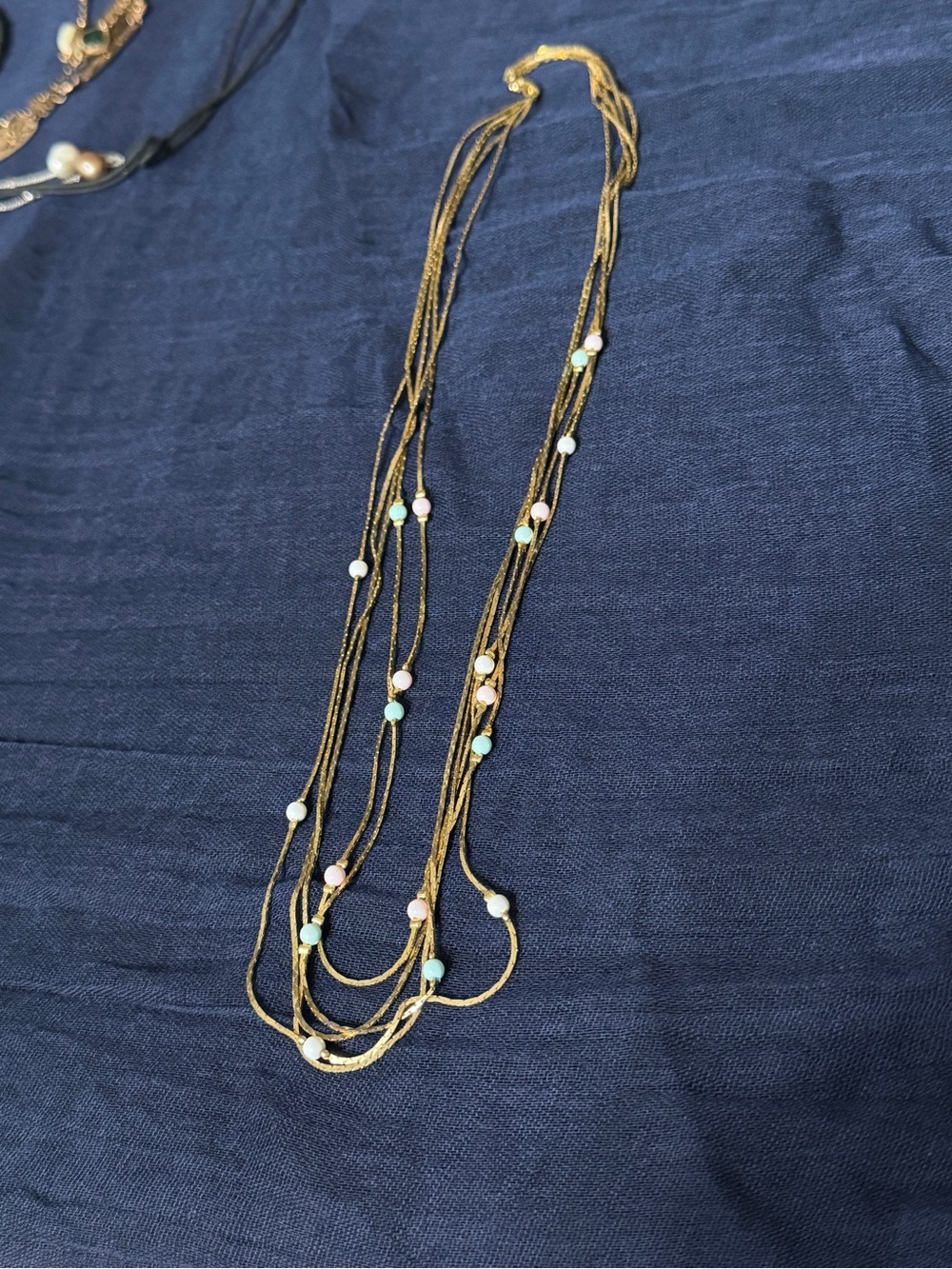 Gold Multi-Strand Beaded Necklace with Pastel Accents